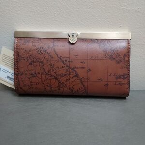 NWT Patricia Nash Cauchy Map Print Riot Rust Leather Wallet
